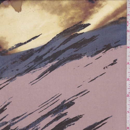Dark Taupe/Black/Ochre Brush Stroke Silk Chiffon