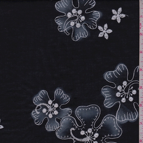 Black/Grey Embroidered Hibiscus Lawn