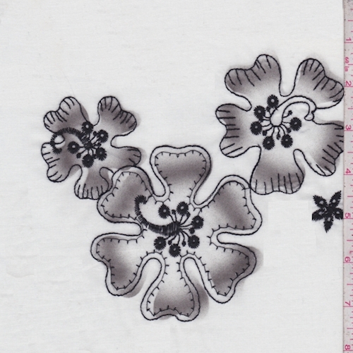 White/Pewter Embroidered Hibiscus Lawn