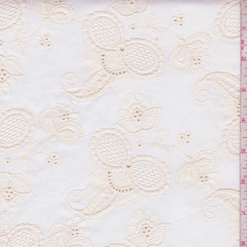 Cream Embroidered Stylized Paisley Twill