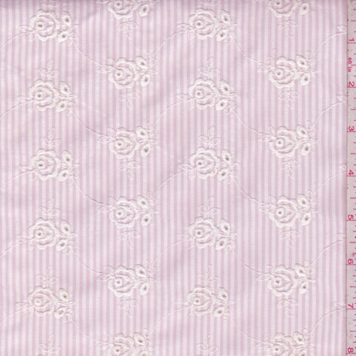 Pink/White Stripe Embroidered Floral Seersucker