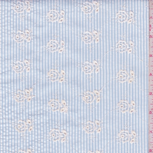 Light Blue/White Stripe Embroidered Floral Seersucker