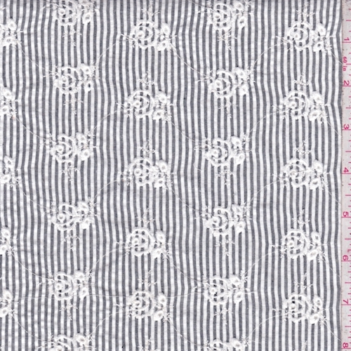 Slate/White Stripe Embroidered Floral Seersucker