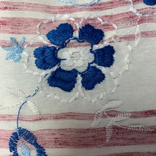 White/Brick Stripe Embroidered Floral Linen Look