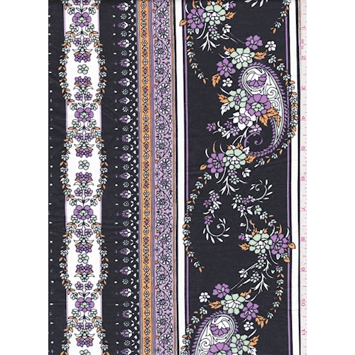 Black/Lilac/White Floral Stripe Cotton