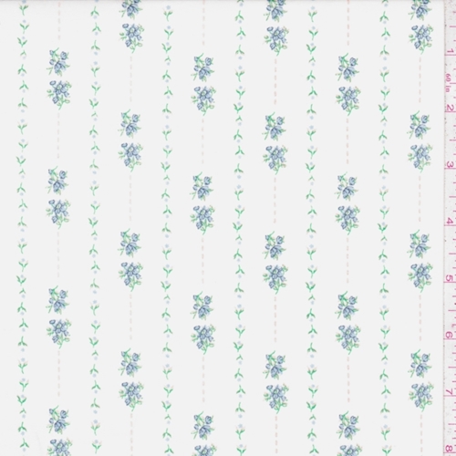 Pale Cream/Blue Mini Floral Stripe Cotton