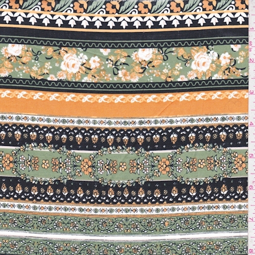 Black/Orange/Jade Floral Stripe Cotton