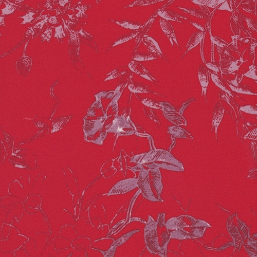 Crimson/Lavender Floral Print Silk Crepe de Chine