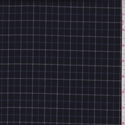 Navy/Blue Check Wool Blend Twill Suiting