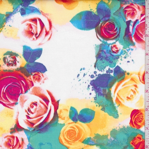 White/Yellow/Jade Floral Stretch Sateen