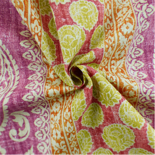 *6 YD PC--Fuchsia/Multi Floral Stripe Print Home Decorating Fabric