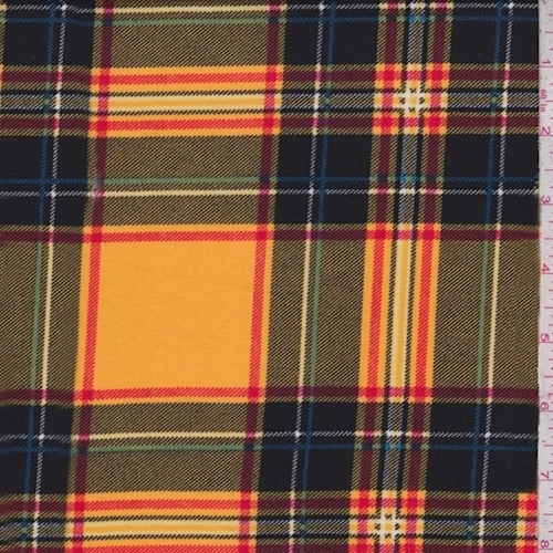 Goldenrod/Black Plaid Double Brushed Jersey Knit