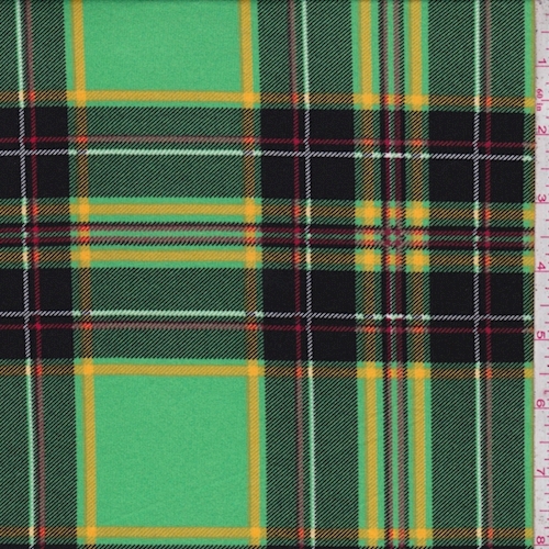 Cricket Green/Black Plaid Double Brushed Jersey Knit