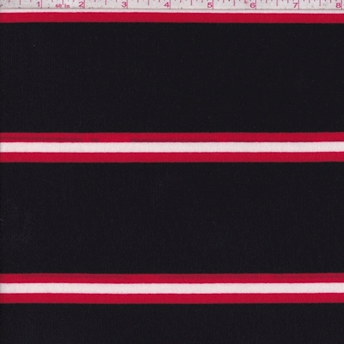 Black/Cherry Stripe Brushed French Terry Knit