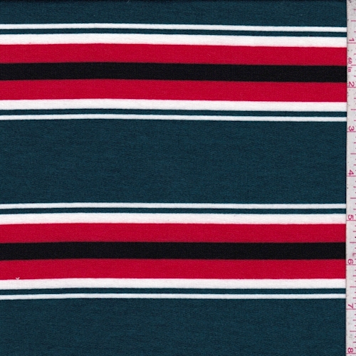 Spruce/Red Stripe Brushed French Terry Knit