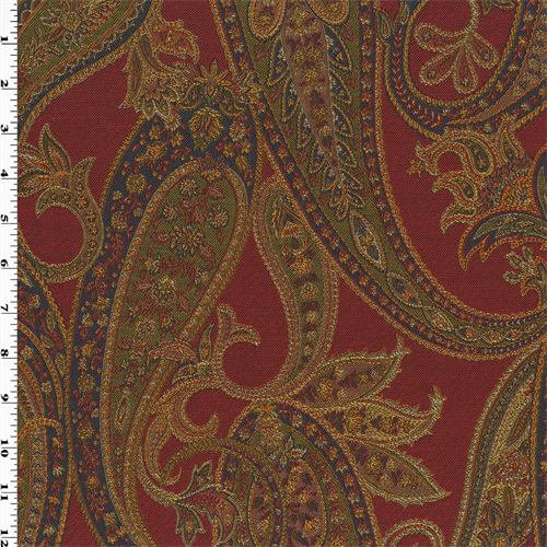 * 3 YD PC--Crimson Red/Multi Paisley Jacquard Home Decorating Fabric