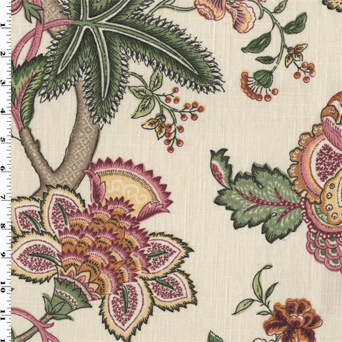 *1 1/8 YD PC--Fuchsia/Multi P/Kaufmann Floral Print Home Decorating Fabric