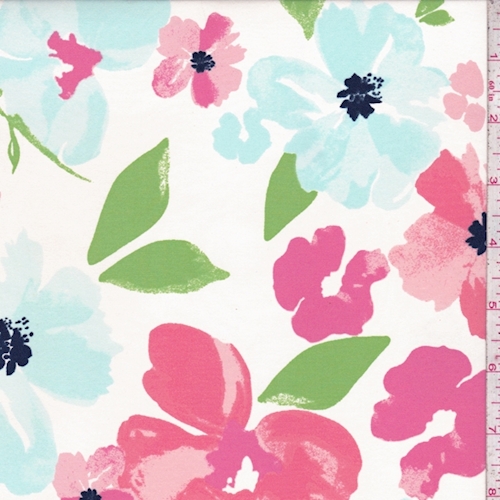Cream/Coral/Pale Blue Floral Swimwear
