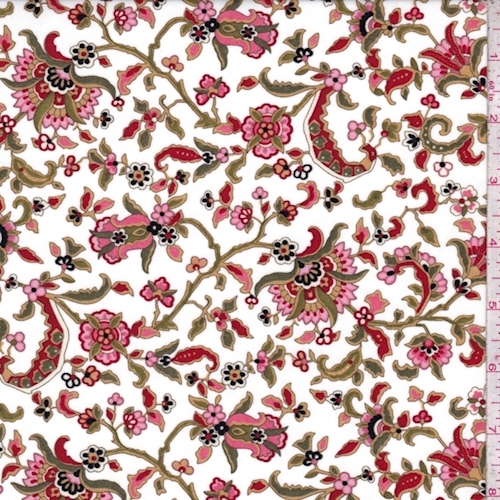 White/Crimson/Olive Stylized Floral Vine Swimwear