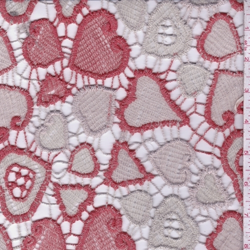 Natural/Pale Red Heart Guipure Lace