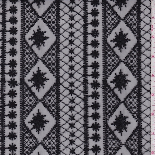 Black Embroidered Deco Stripe Tulle