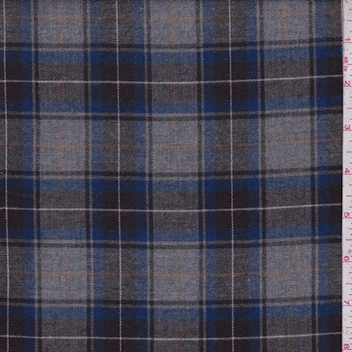 Grey/Royal/Walnut Brown Plaid Flannel