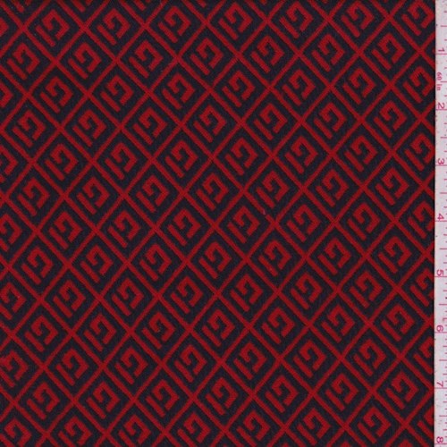*3/4 YD PC--Red/Black Greek Key Diamond Jacquard Double Knit