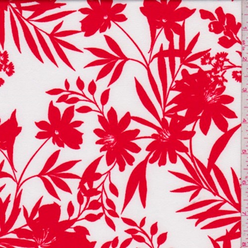*1 YD PC--White/Fire Red Floral Nylon Knit