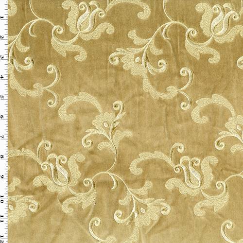 *1 YD PC--Brown/Luster Floral Embroidered Velvet Decorating Fabric