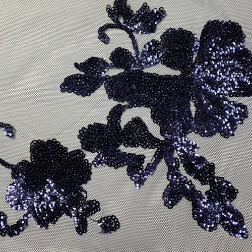 Navy Floral Mini Sequin Tulle