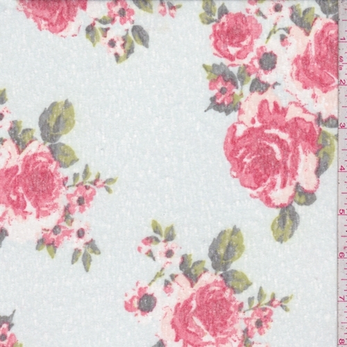 Pale Green/Brick Floral Slub Jersey Knit