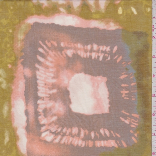Bright Peach/Olive Batik Square Lawn