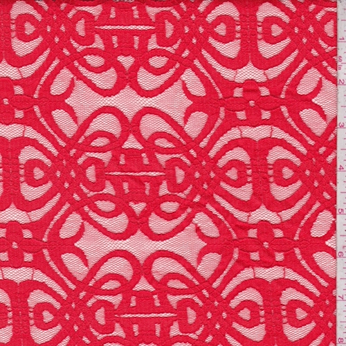 Bright Poppy Red Scroll Deco Lace