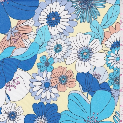ITY Pale Yellow/Royal Floral Pop Jersey Knit