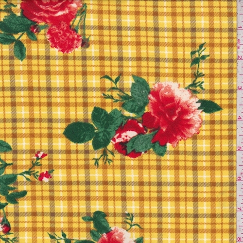 Yellow/Red Plaid Floral Double Brushed Jersey Knit