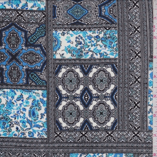 Black/White/Blue Moroccan Block Crepon