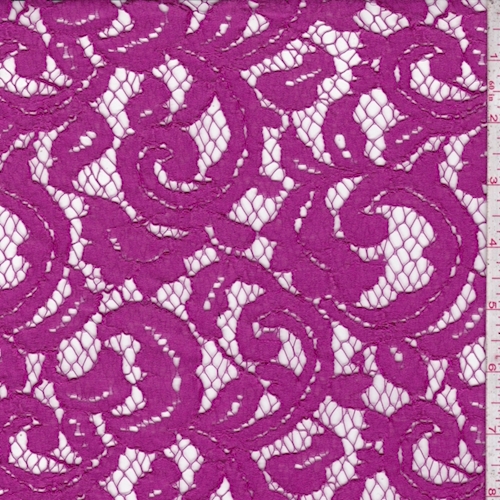 Magenta Scroll Corded Lace
