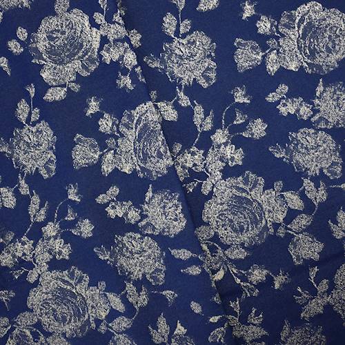 *5 YD PC--Deep Blue/Gold Floral Stretch Brocade