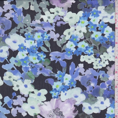 Black/Violet/Sea Green Floral Crinkle Chiffon