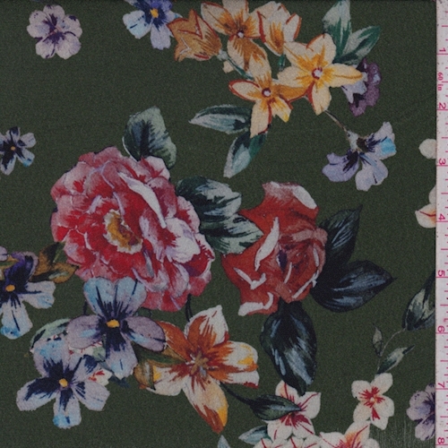 Leaf Green Floral Crepe Georgette