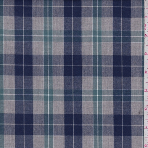 Heather Grey/Blue/Spruce Plaid Shirting