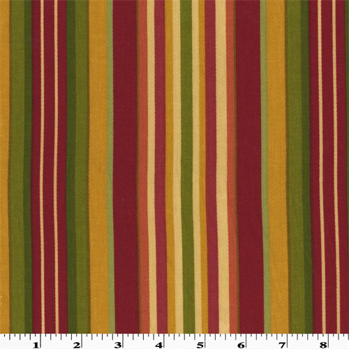 *6 YD PC--Red/Multi Cotton Stripe Printed Twill Decorating Fabric