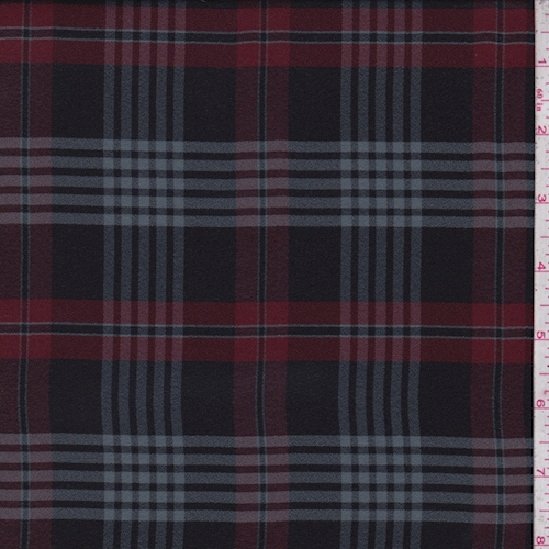 Black/Pewter/Cranberry Plaid Crepe
