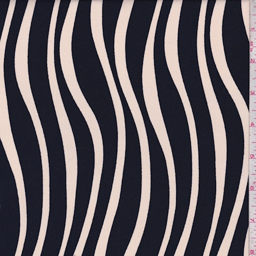 Navy/French Vanilla Wavy Stripe Crepe Faille