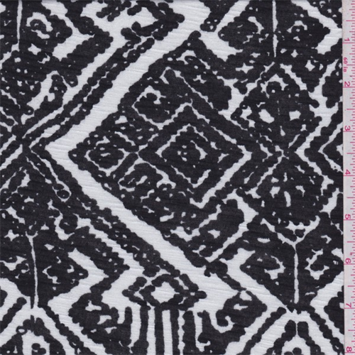 *2 YD PC--Black/White Tribal Diamond Rayon Jersey Knit