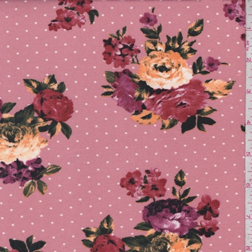 *2 3/8 YD PC--Dark Blush Floral Dot Double Brushed Jersey Knit
