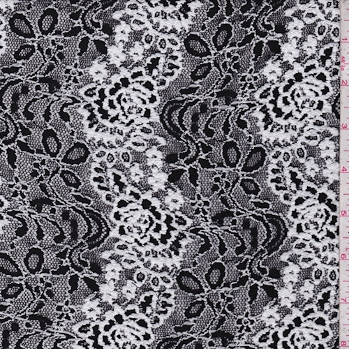 Black/White Floral Wave Embroidered Mesh