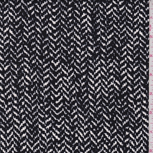 *2 3/4 YD PC--ITY Black/Ivory/Grey Pixel Herringbone Jersey Knit