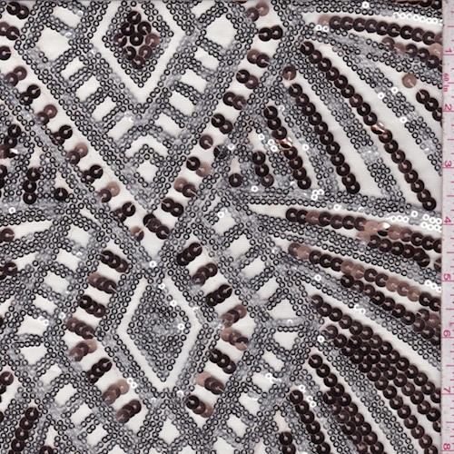 Beige/Bronze/Silver Diamond Burst Sequin Tulle