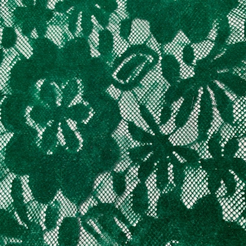 Dark Emerald Green Flocked Floral Lace